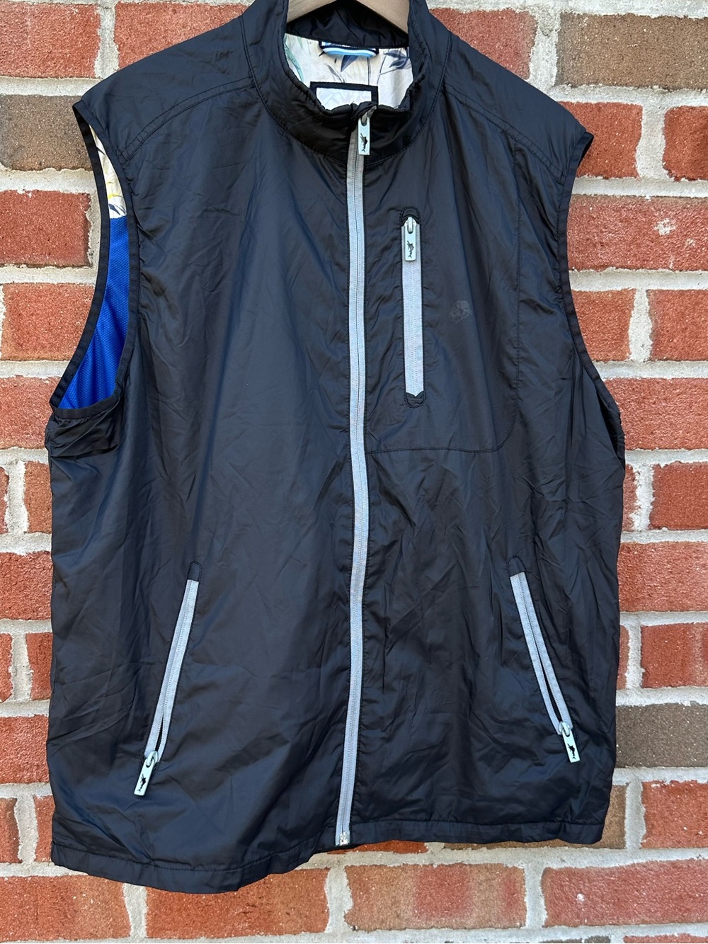 Tommy Bahama Vest Mens XL Full Zip Golf Vest Black Lightweight Nylon Pockets XL
